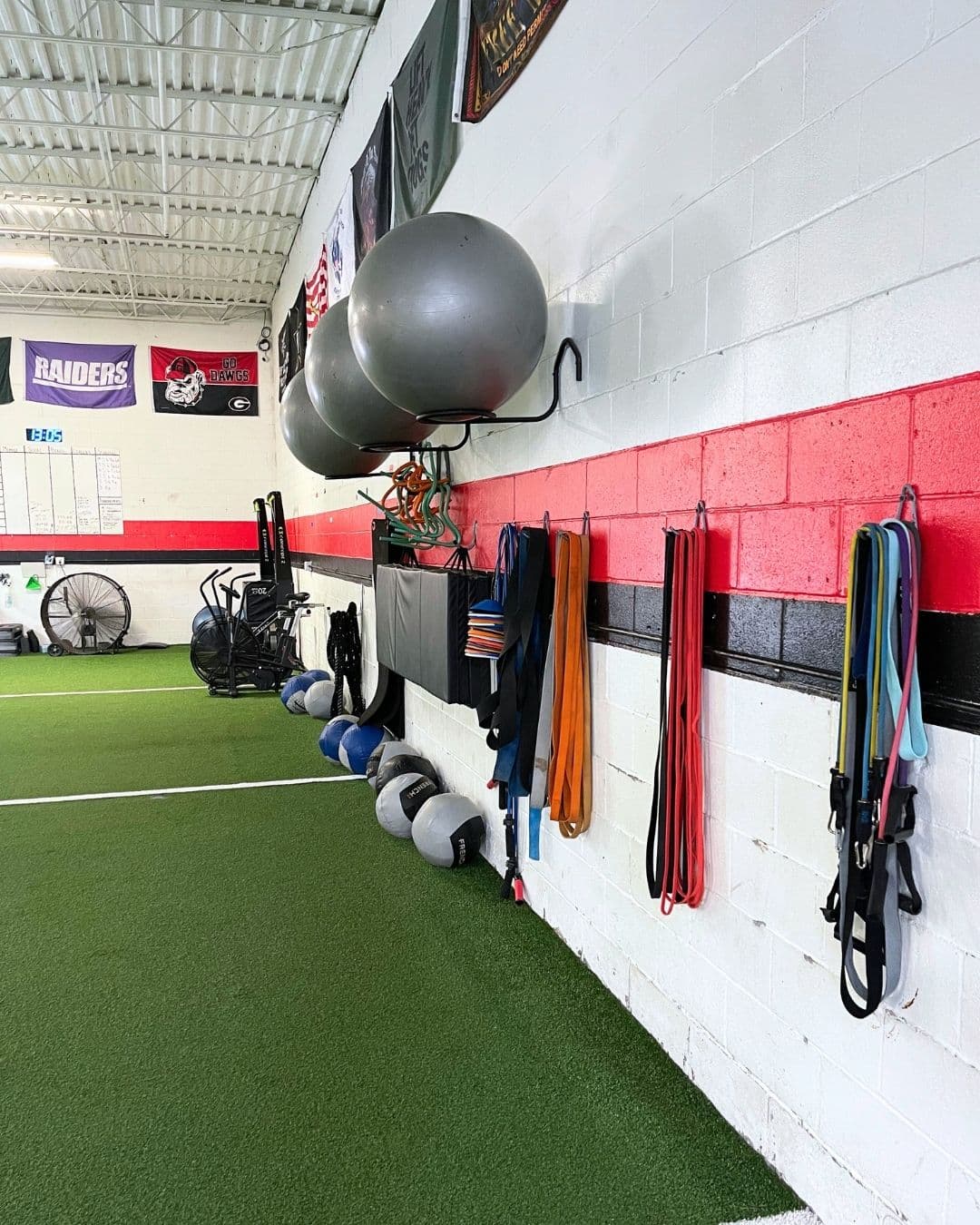 Turf training area with resistance bands at AIM Performance Training in Mentor, Ohio